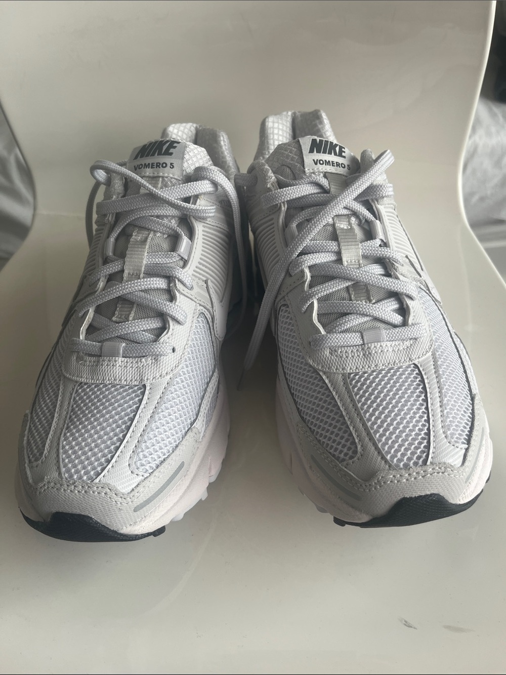 Nike Light Gray and White Vomero 5 Athletic Sneakers